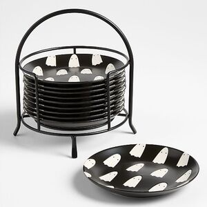 New! Crate&Barrel 👻👻👻 6" Appetizer Plates with Stand, Set of 10